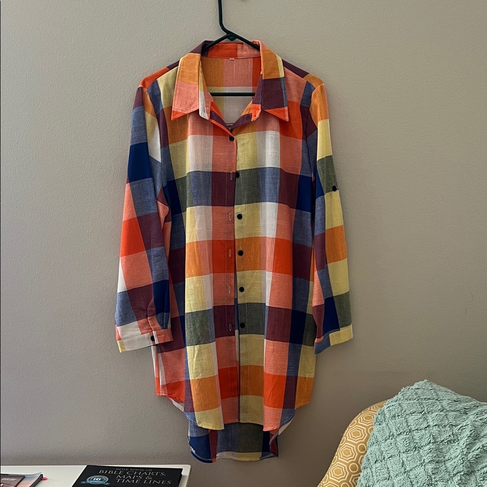 Vibrant Multicolor Plaid Button-Down Shirt